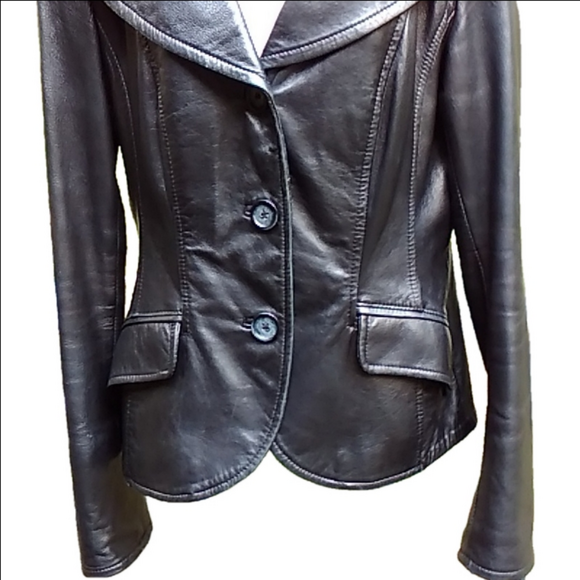 Vtg DANIER Genuine Leather Black Button Up Women's Tailored Jacket Size S - Picture 4 of 16